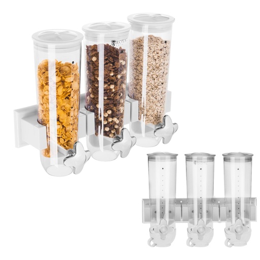 Dispenser for loose products flakes muesli nuts hung on the wall 3 x 1.5L