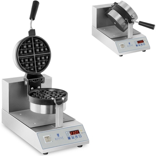 Rotary waffle maker for round waffle quarters 18cm dia 1300W RCWM-1300-RE.