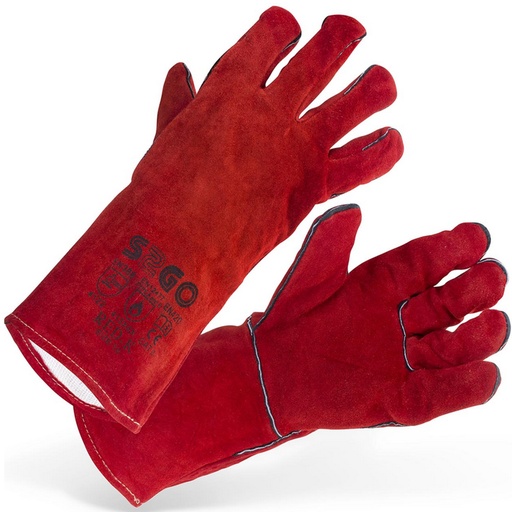 Protective cowhide leather welding gloves red
