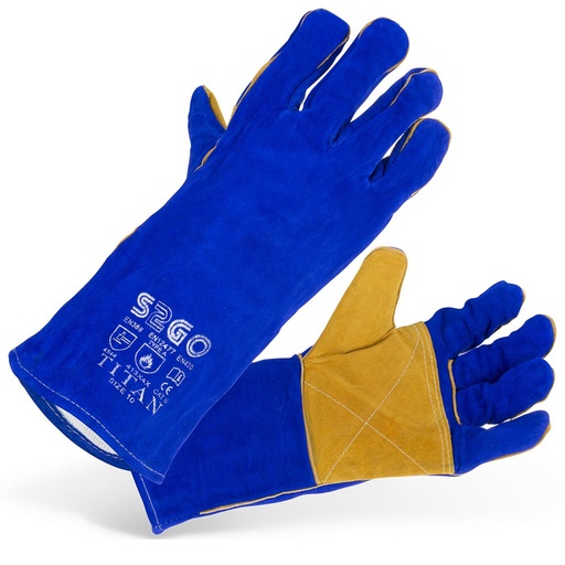 Protective cowhide leather welding gloves blue