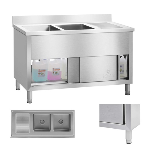 Royal Catering 2-bowl industrial catering sink on a 140cm base