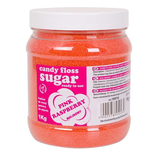 Colored sugar for cotton candy pink with raspberry flavor 1kg