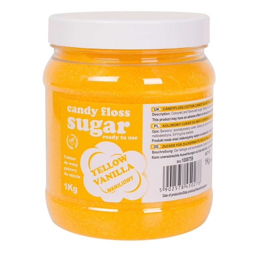 Colored cotton candy yellow sugar with vanilla flavor 1kg