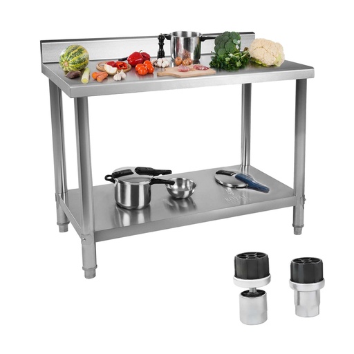 Kitchen worktop table with rim and shelf Stainless steel 120x70cm