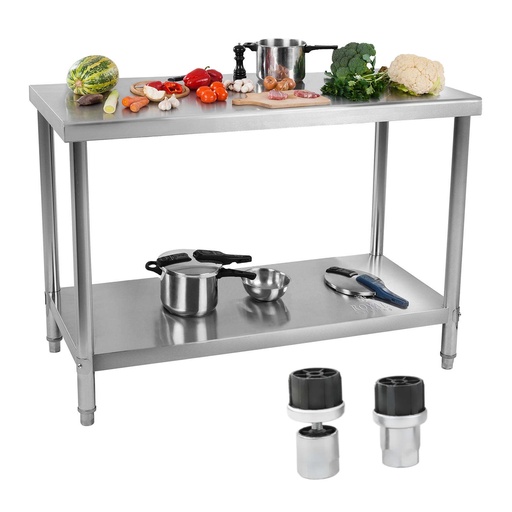 Stainless steel catering worktop table with shelf 100x70cm