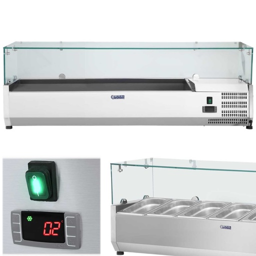 Refrigerated display cabinet with glass cover 5x GN1/3 and 1x GN1/2 150cm