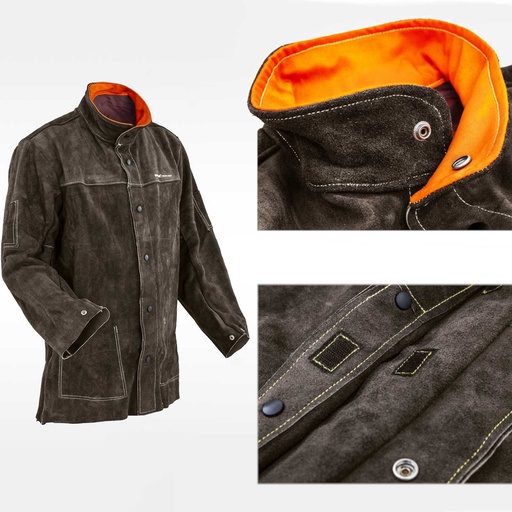 Durable leather protective welding jacket size L