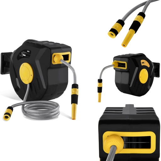 Wall mounted hose reel with garden hose connection 3/4#8221; length 22m.