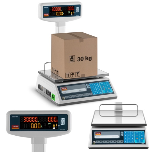 EGE-LED TEM RS232 įteisintos parduotuvių svarstyklės 30kg / 10g