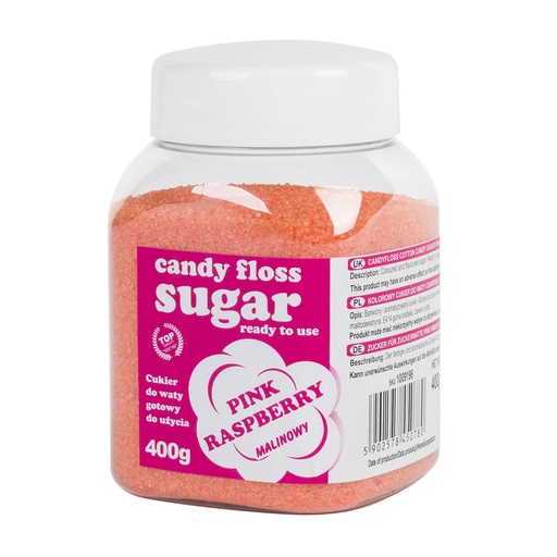 Spalvotas rausvas aviečių skonio cukraus vata 400g