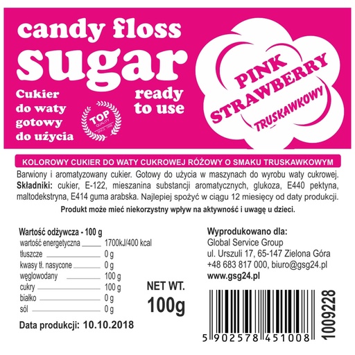 Strawberry-flavored pink cotton candy sugar - 100g sachet