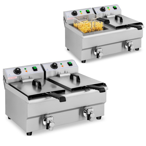 Double gastronomy electric fryer with tap 230 V 2 x 3000W 2 x 10 L