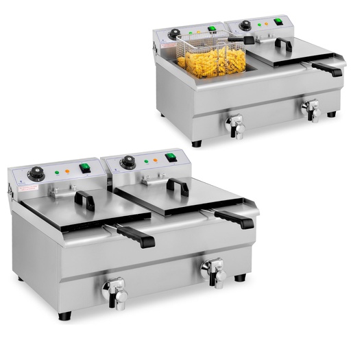 Double gastronomy electric fryer with tap 230 V 2 x 3200W 2 x 13 L