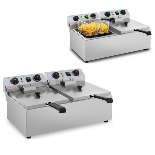 Adjustable gastronomic fryer electric TIMER 230 V 2 x 3200W 2 x 10 L