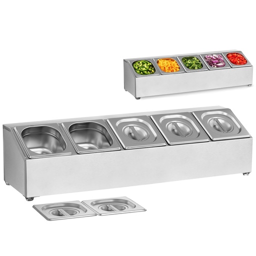 Display stand for catering containers 5 x GN1/6 + 5 x Containers