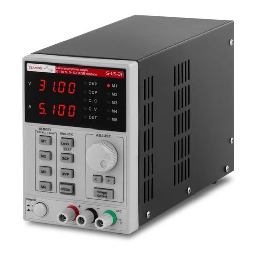 Laboratorinis maitinimo šaltinis su atminties funkcija 0-30VDC 0-5A USB / RS232 + CD S-LS-31