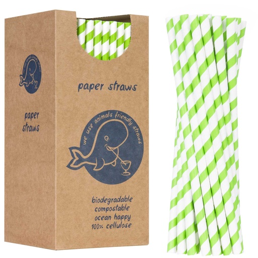 BIO eco-friendly paper straws PAPER STRAWS 6/205mm - white and green 250pcs.