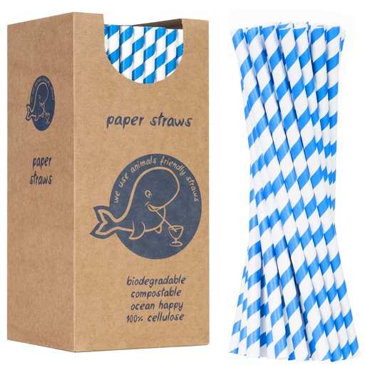 BIO eco-friendly paper straws PAPER STRAWS thick 8/205mm - white and blue 160pcs.