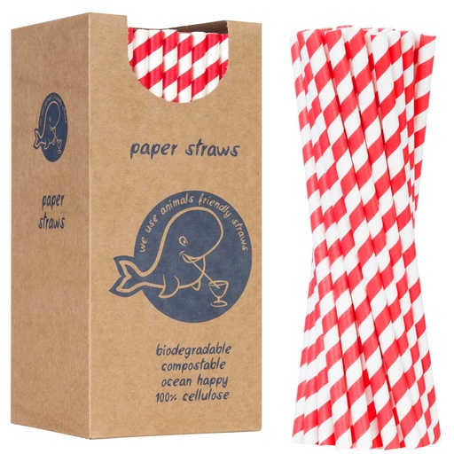 BIO eco-friendly paper straws PAPER STRAWS thick 8/205mm - white and red 160pcs.