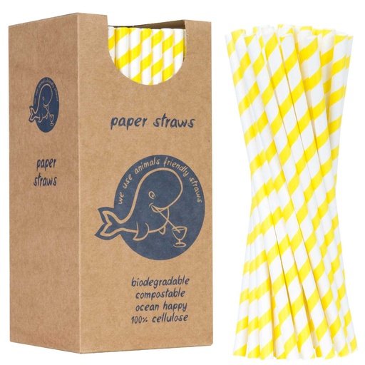 BIO eco-friendly paper straws PAPER STRAWS thick 8/205mm - white and yellow 160pcs.