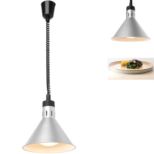 Food warming lamp - pendant conical silver 250W