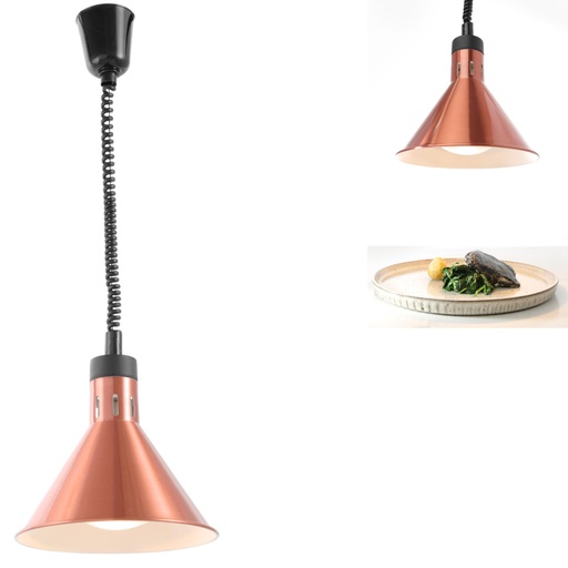Food warming lamp - copper conical pendant 250W