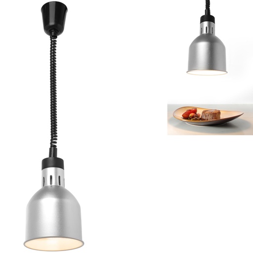 Food warming lamp - pendant cylindrical conical silver 250W