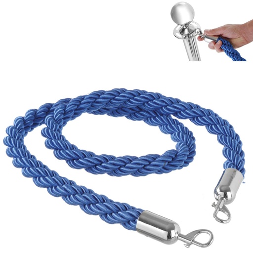 Rope cord for fence posts blue with silver snap hooks length 1.5m