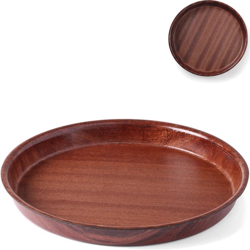 Non-slip deep wooden waiter's tray with rim - round diameter 36cm.