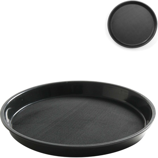 Non-slip resistant round waiter's tray with rim diameter 32cm - black.