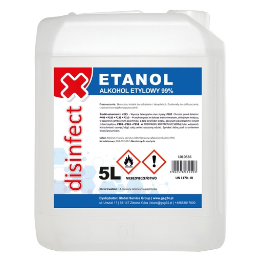 ETANOL - DISINFECT 99% denatured ethyl alcohol 5L
