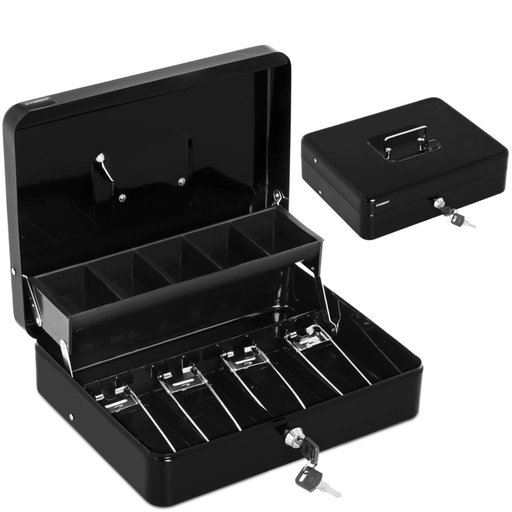 Steel money box with coin tray coins coins