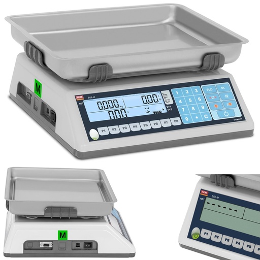 Mažmeninių svarstyklių sąsaja RS232 PLU 15 kg / 5 g LCD M LEGALIZAVIMAS