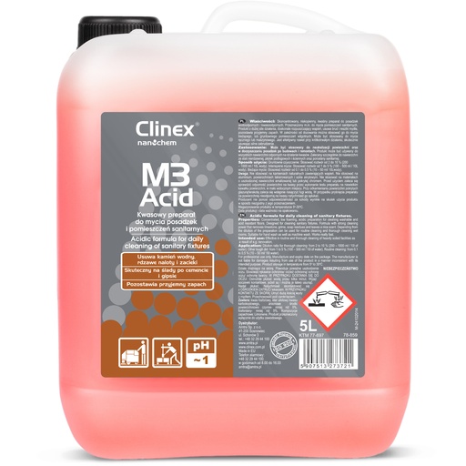CLINEX M3 Skābes koncentrēts vannas istabas tīrīšanas līdzeklis 5L