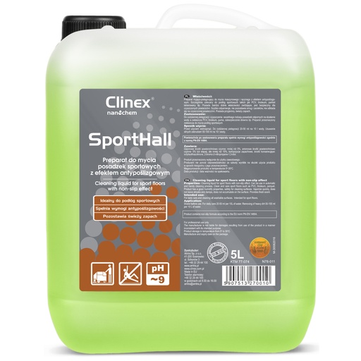 Washing liquid for PVC linoleum parquet in sports halls anti-slip CLINEX SportHall 5L