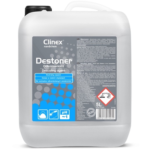 CLINEX Destoner 5L koncentrēts spēcīgas iedarbības atkaļķotājs ēdināšanas iekārtām