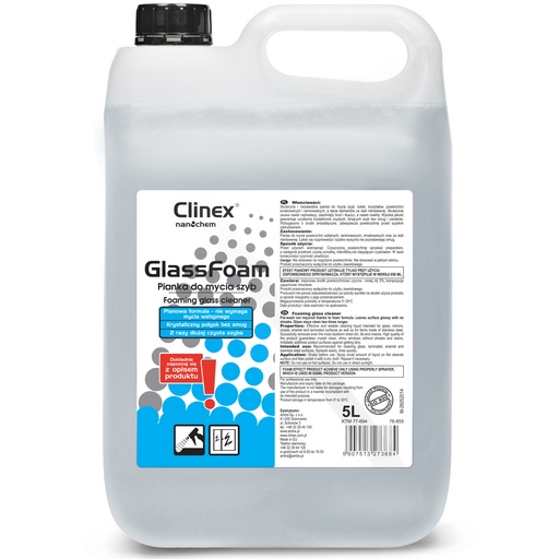 Professional foam for cleaning windows mirrors glass without streaks and stains CLINEX Glass Foam 5L
