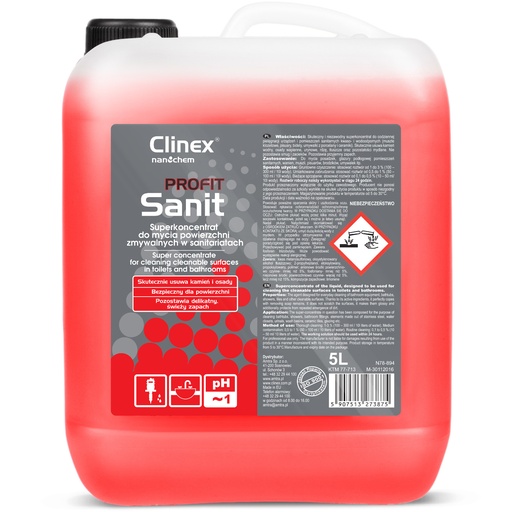 Strong concentrate for cleaning sanitary tiling bathtubs bowls urinals sinks CLINEX PROFIT Sanit 5L