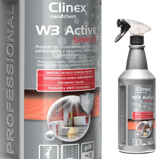 Bathroom toilet cleaner removes rust scale soap deposits CLINEX W3 Active SHIELD 1L