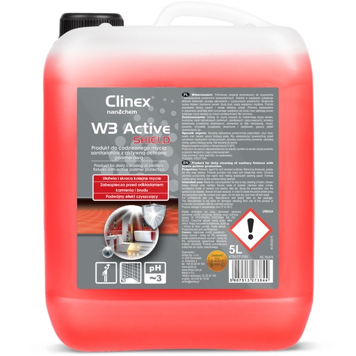 Bathroom toilet cleaner removes rust scale soap deposits CLINEX W3 Active SHIELD 5L