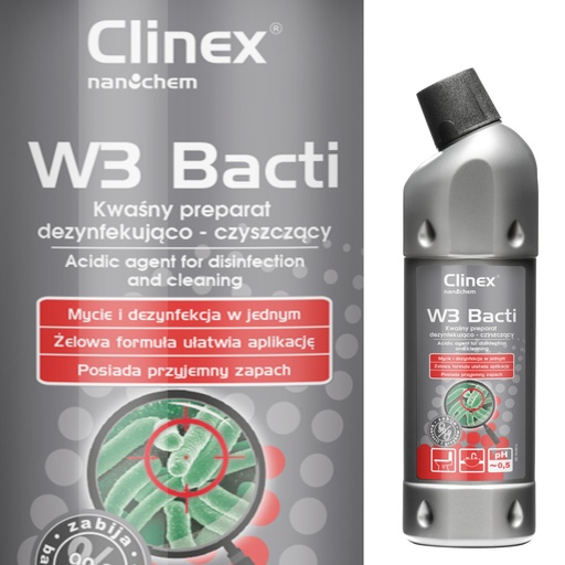 Bactericidal liquid for disinfection and de-fumigation of bathrooms and sanitary facilities CLINEX W3 Bacti 1L