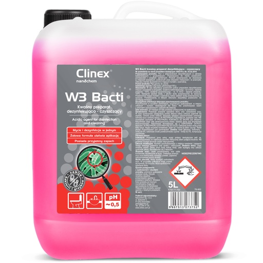 Bactericidal liquid for disinfection and de-fumigation of bathrooms and sanitary facilities CLINEX W3 Bacti 5L