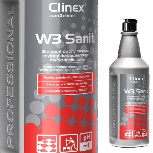 Concentrate liquid for cleaning tile floors walls in bathrooms CLINEX W3 Sanit 1L