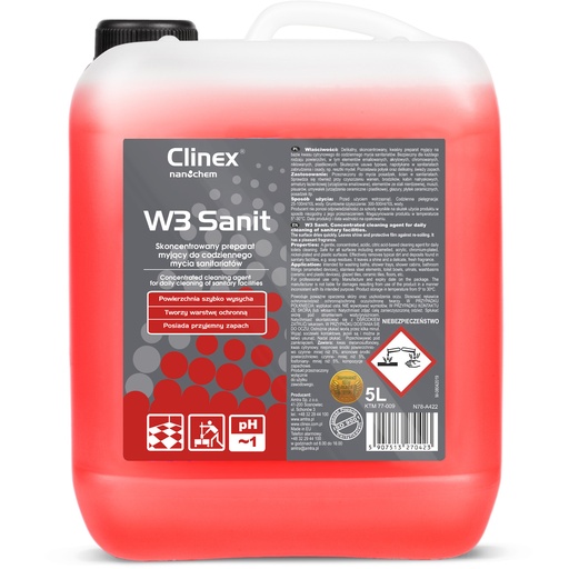 Concentrate liquid for washing tile floors walls in bathrooms CLINEX W3 Sanit 5L