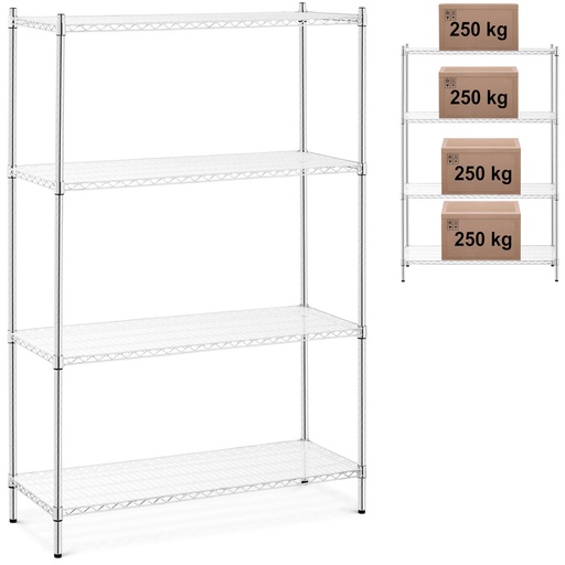 Workshop rack chrome plated openwork 4 shelves + 4 mats up to 1 t 1000 kg 120x45x180 cm