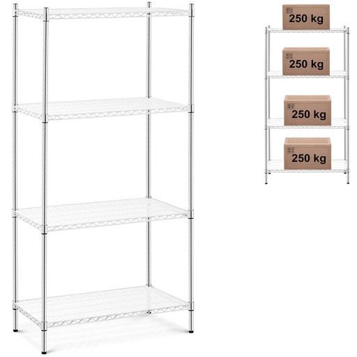 Workshop rack chrome-plated wire 4 shelves + 4 mats up to 1 t 1000 kg 90x45x180 cm