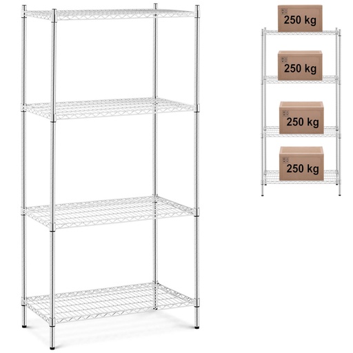 Workshop rack chrome-plated 4 wire shelves up to 1 t 1000 kg 90x45x180 cm