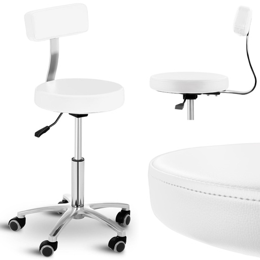 Cosmetic stool hocker chair with backrest on wheels up to 150 kg TERNI white