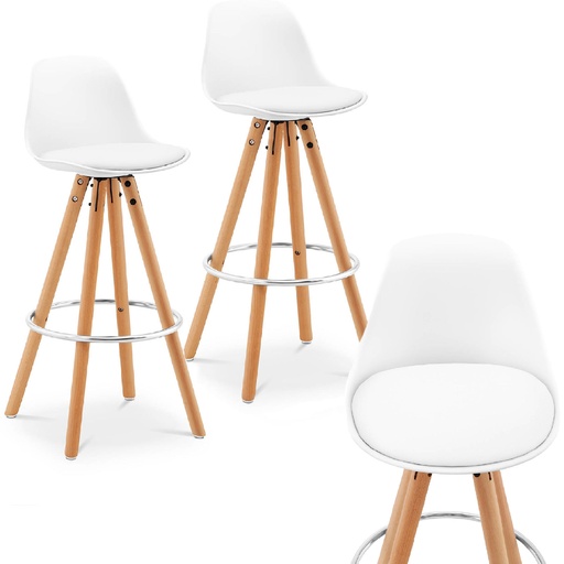 Hocker stool upholstered bar chair 2 pcs white.