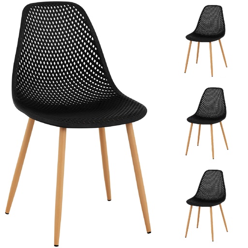 Scandinavian plastic openwork chair with steel legs up to 150 kg 4 pcs black.